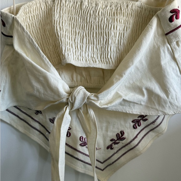 Thirty Thirty Cream Embroidered Bandana Crop Top with Burgundy Accents, Size S - Picture 6 of 6